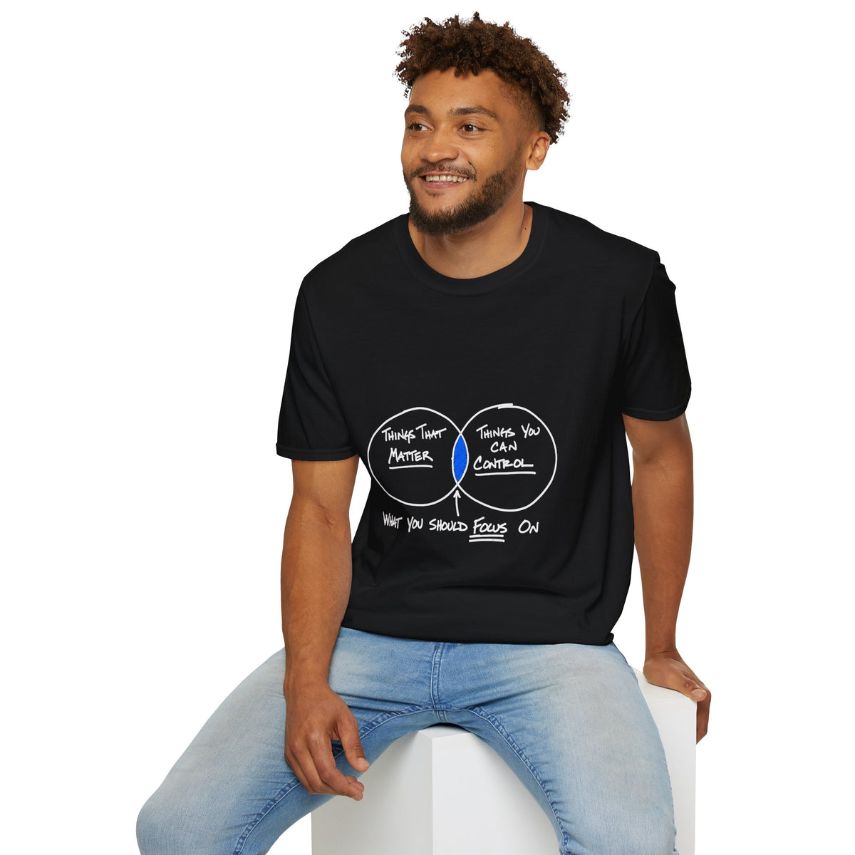 Focus on What Matters Venn Diagram T-Shirt — White Ink