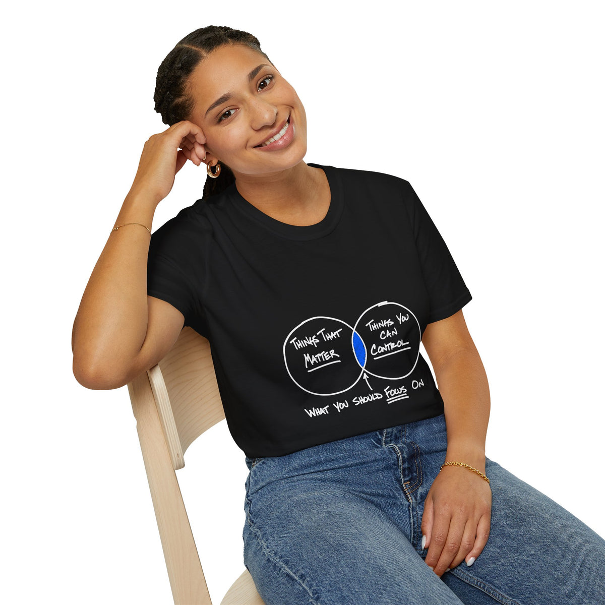 Focus on What Matters Venn Diagram T-Shirt — White Ink
