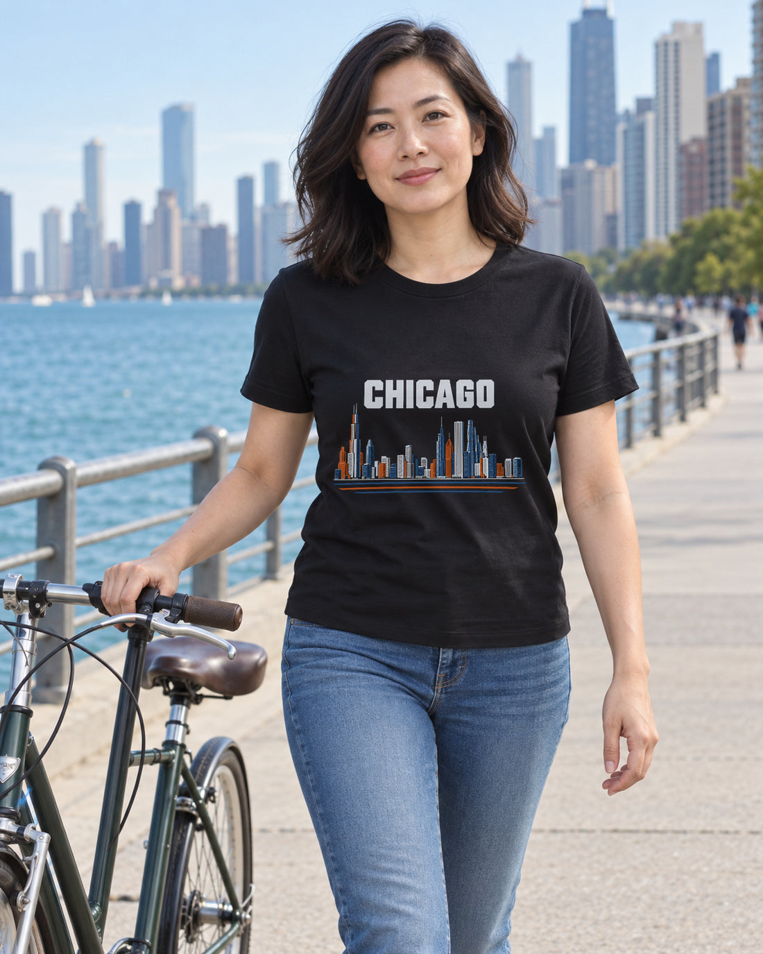 Illustrative lifestyle scene of the Chicago Skyline Architecture T-Shirt.